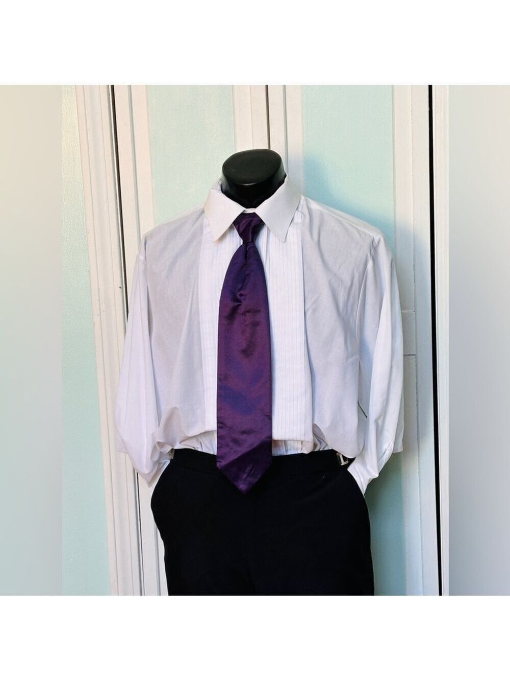 Amethyst Royal Dark Purple Eggplant Satin Tie Wedding Prom Tuxedo Pre Tied clip